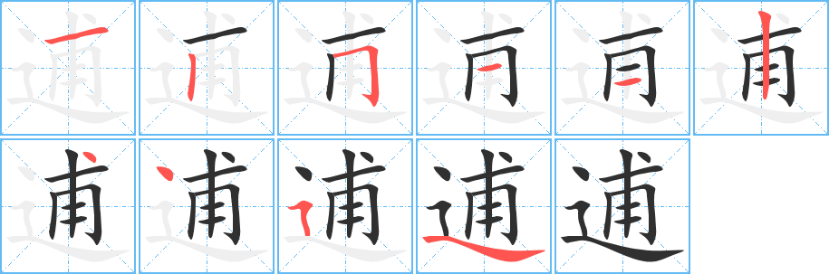逋的笔顺分步演示图